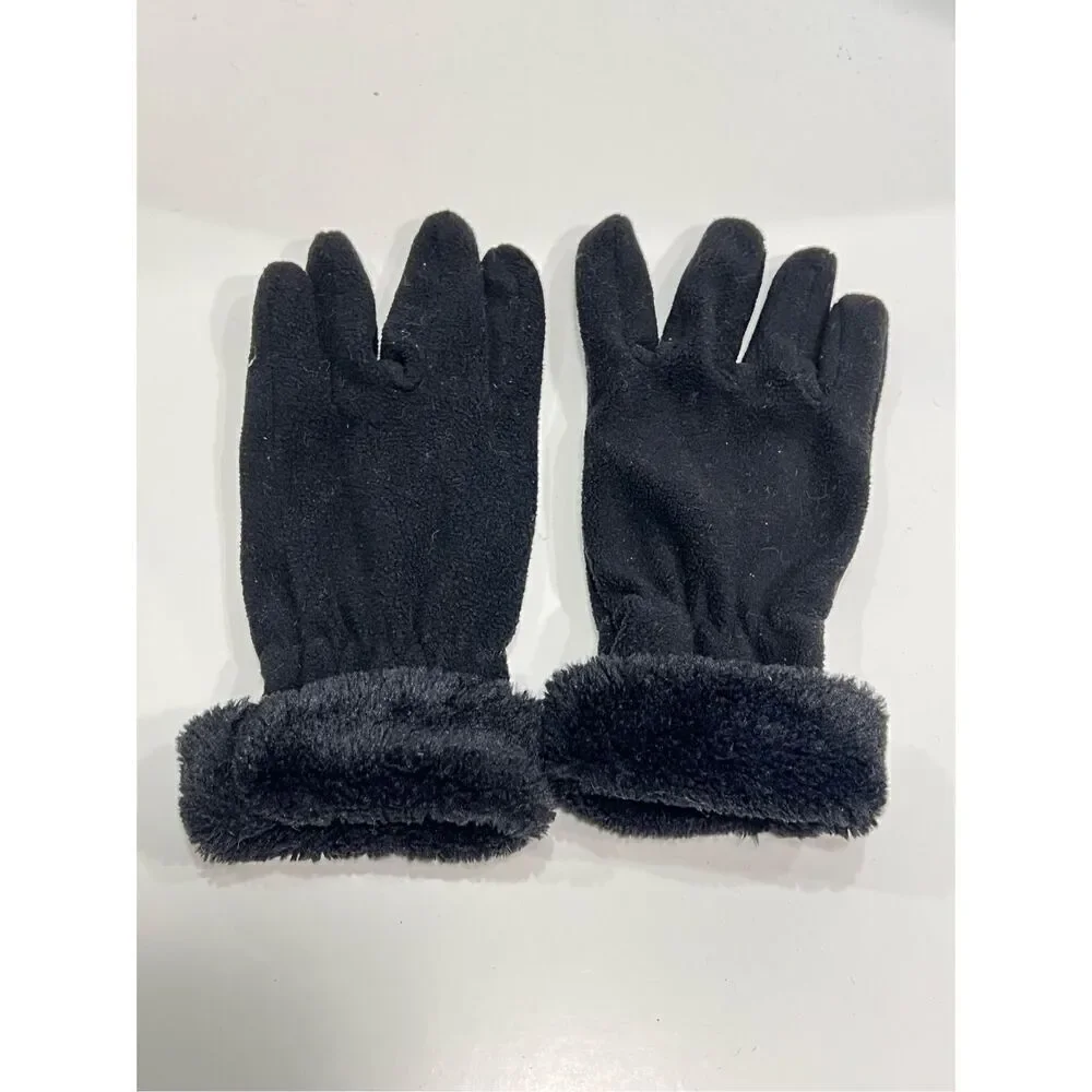 Gemo France Women’s Black Fleece Faux Fur Trim Gloves See Description
